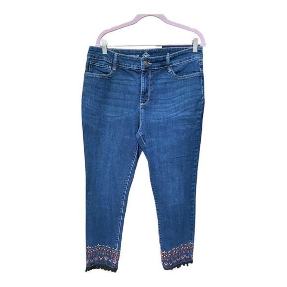 St John Bay Womens Size 14 Skinny Leg Denim Blue Jeans French Dressing‎ Hem
